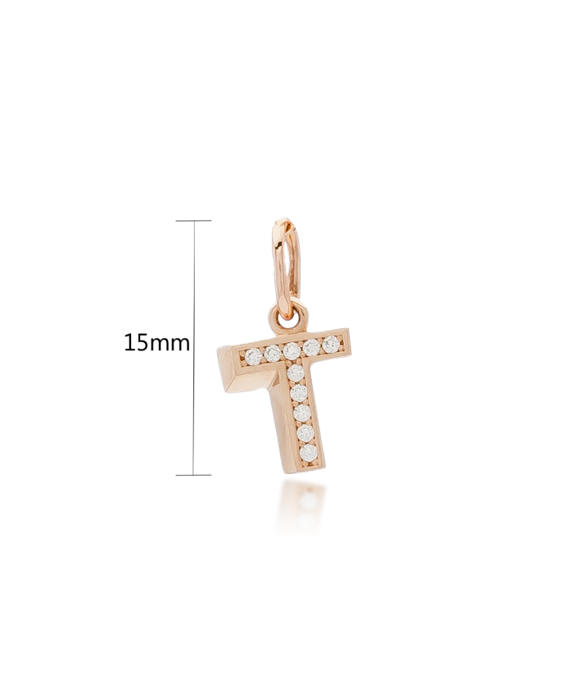 Auksinis pakabukas su cirkoniais raidė "T" - Auksiniai pakabukai - Goldinga