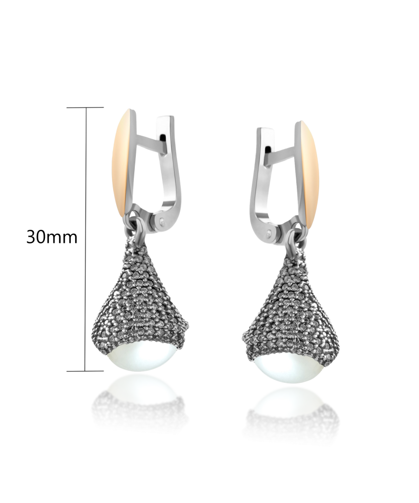 Sidabriniai auskarai su perlu ir cirkoniais dengti auksu - Sidabriniai auskarai - Goldinga