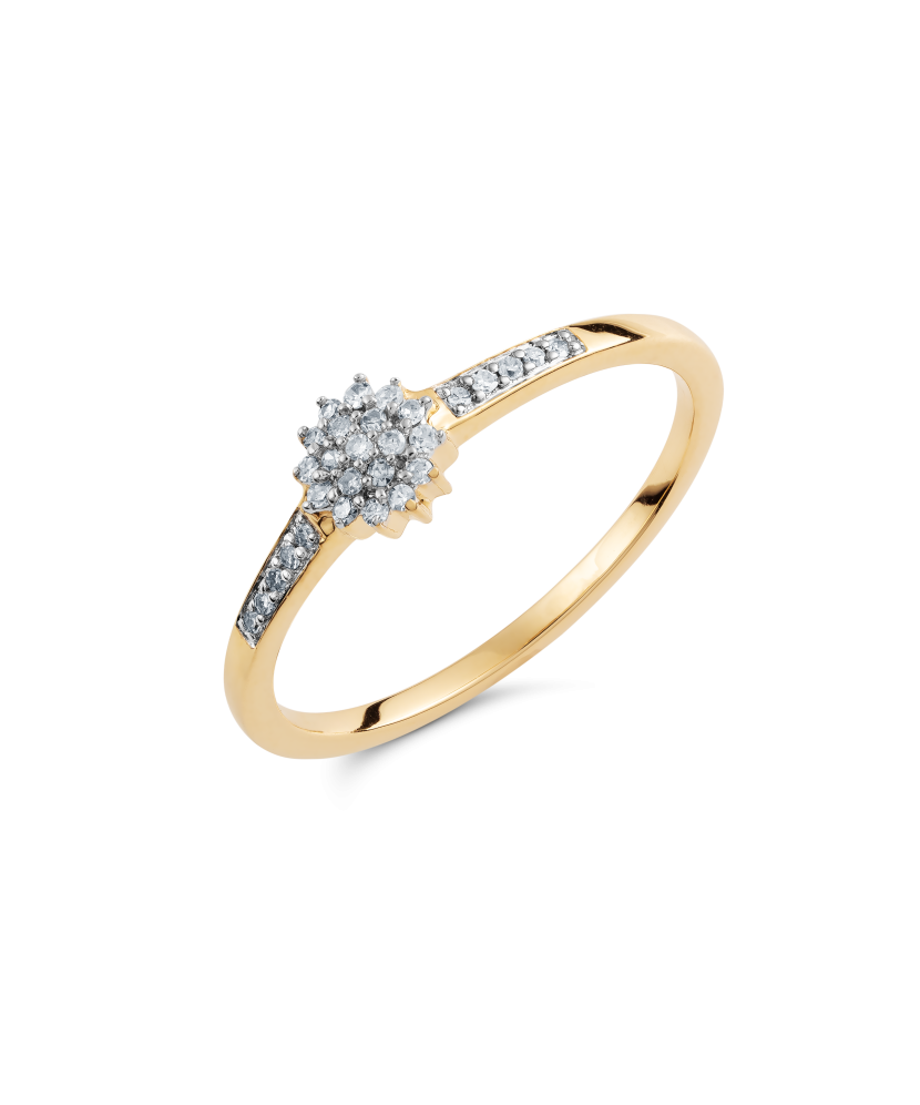 Geltono aukso žiedas su deimantais - Auksiniai Žiedai su brangakmeniais - Goldinga