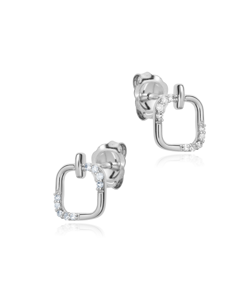 Balto aukso auskarai su deimantais - Auksiniai Auskarai su brangakmeniais - Goldinga