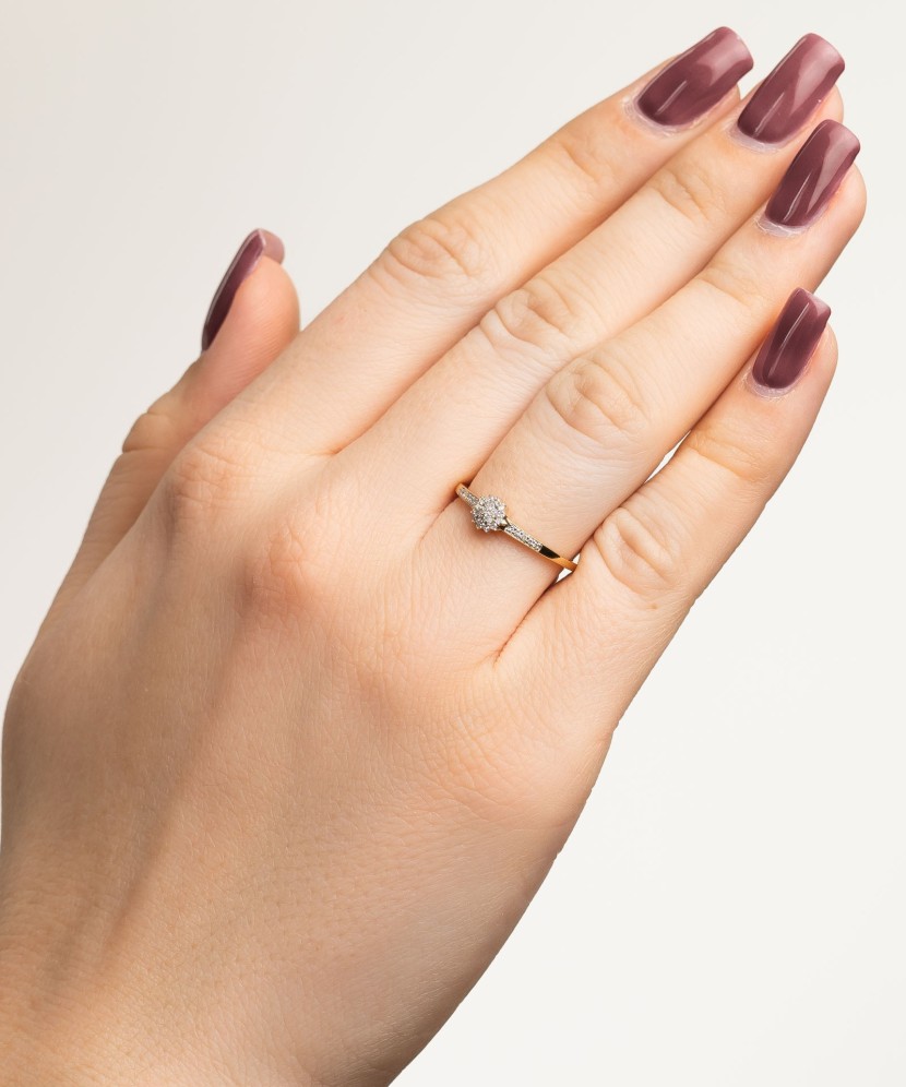 Geltono aukso žiedas su deimantais - Auksiniai Žiedai su brangakmeniais - Goldinga