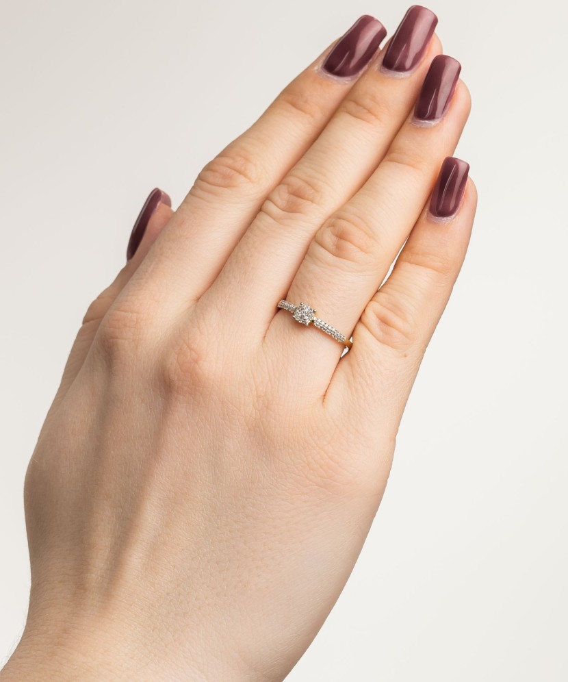 Geltono aukso žiedas su deimantais - Auksiniai Žiedai su brangakmeniais - Goldinga