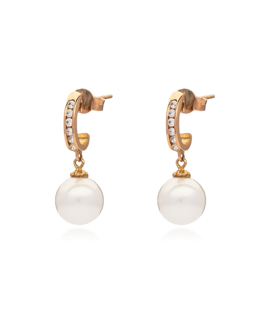 Auksiniai auskarai su perlais ir cirkoniais - Auksiniai auskarai - Goldinga