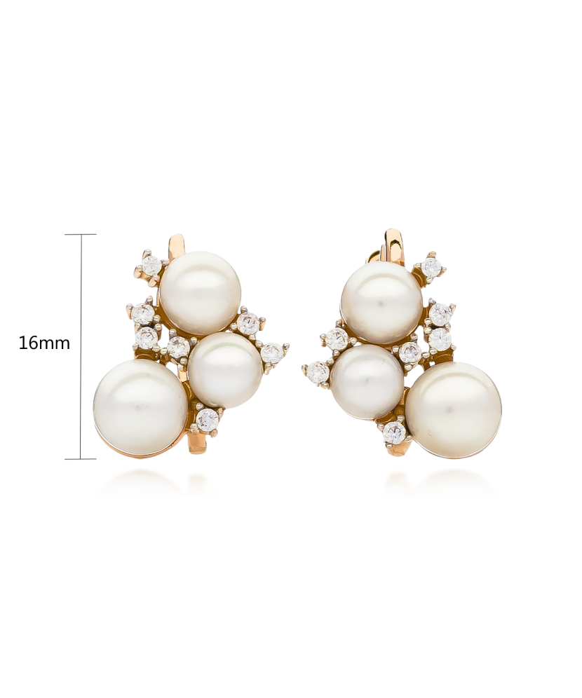 Auksiniai auskarai su perlais ir cirkoniais - Auksiniai auskarai - Goldinga