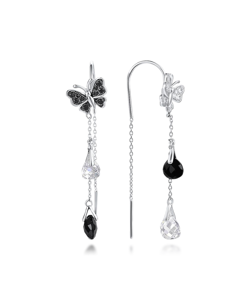 Sidabriniai auskarai su oniksu ir cirkoniais - Vasaros kolekcija - Goldinga