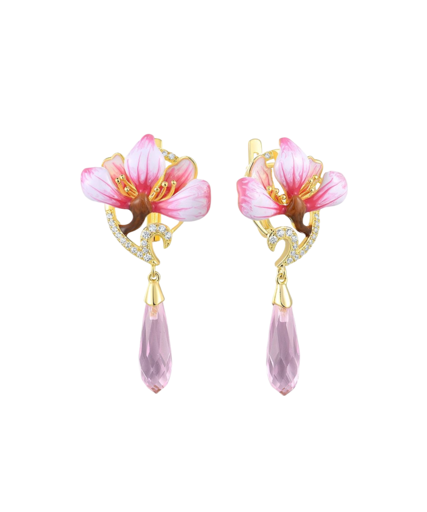 Paauksuoti Sidabriniai auskarai su cirkoniais ir emale - Sidabriniai auskarai - Goldinga