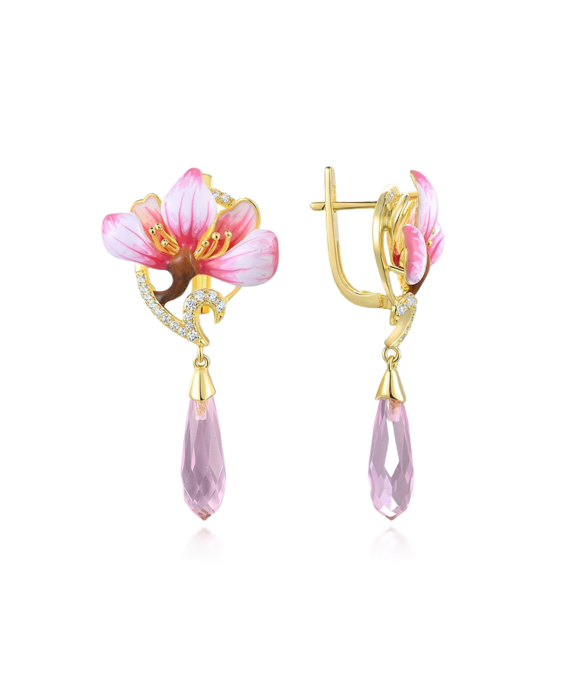 Paauksuoti Sidabriniai auskarai su cirkoniais ir emale - Sidabriniai auskarai - Goldinga