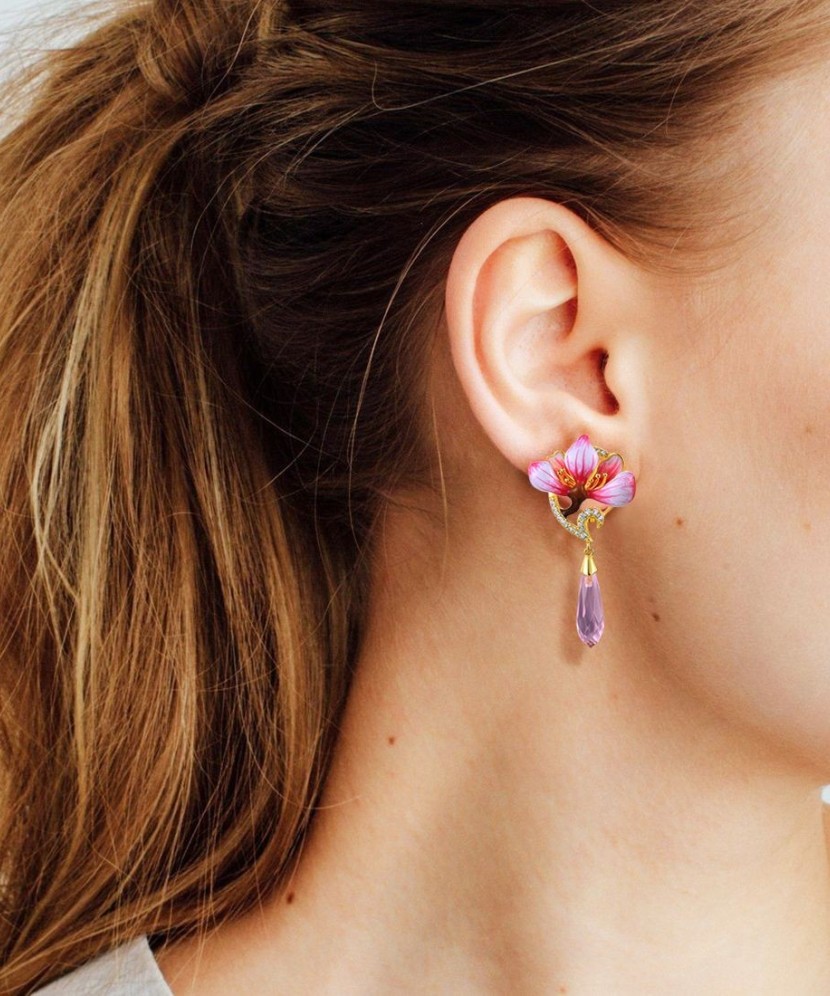 Paauksuoti Sidabriniai auskarai su cirkoniais ir emale - Sidabriniai auskarai - Goldinga