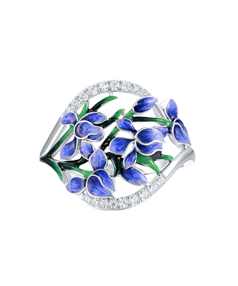 Sidabrinis žiedas su emale ir cirkoniais - Sidabriniai žiedai - Goldinga