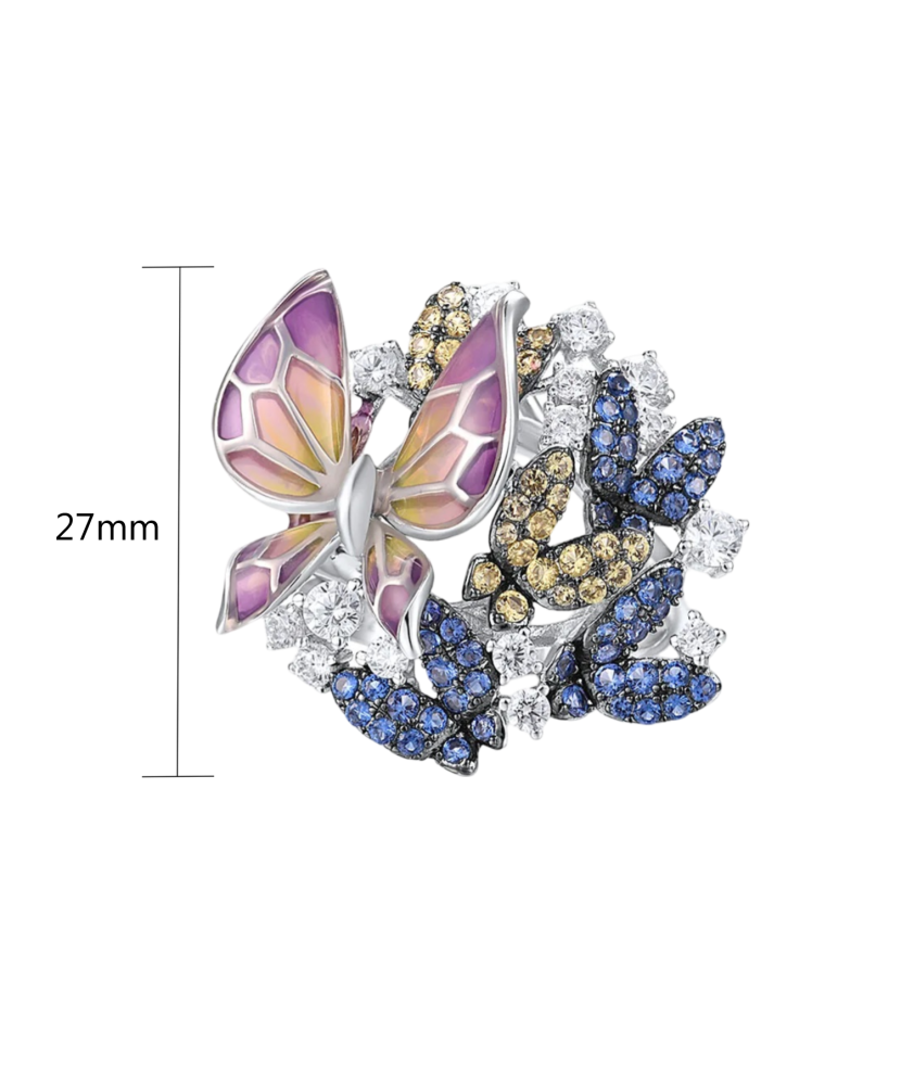 Sidabrinis žiedas su emale ir cirkoniais - Sidabriniai žiedai - Goldinga