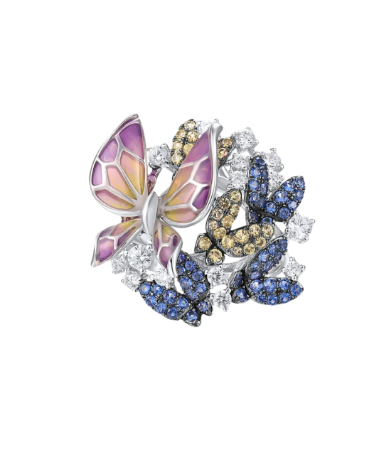 Sidabrinis žiedas su emale ir cirkoniais - Sidabriniai žiedai - Goldinga