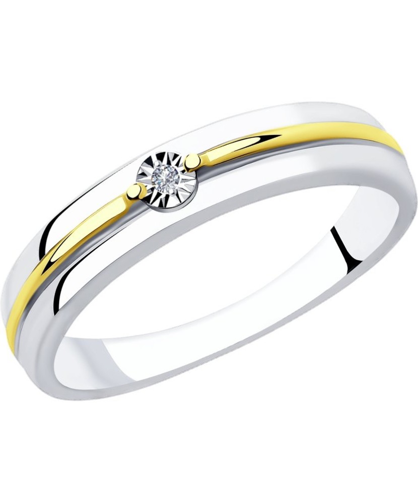 Paauksuotas sidabrinis žiedas su deimantu - Sidabriniai žiedai su brangakmeniais - Goldinga