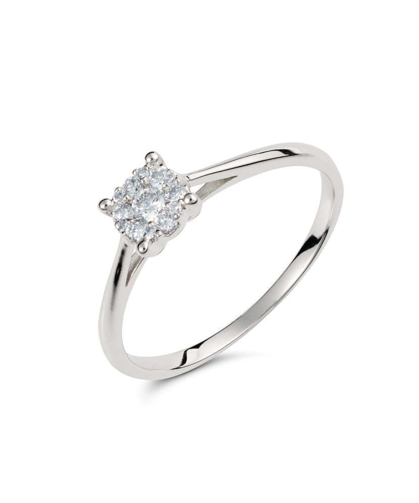 Balto aukso žiedas su deimantais - Auksiniai Žiedai su brangakmeniais - Goldinga