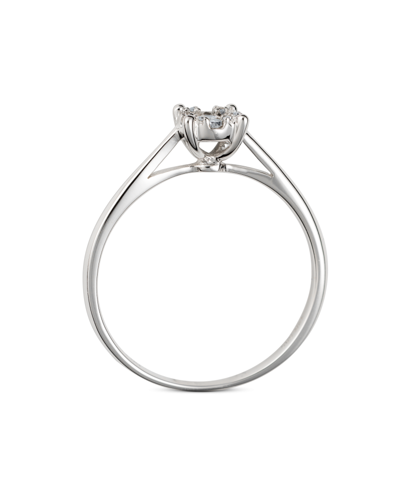 Balto aukso žiedas su deimantais - Auksiniai Žiedai su brangakmeniais - Goldinga