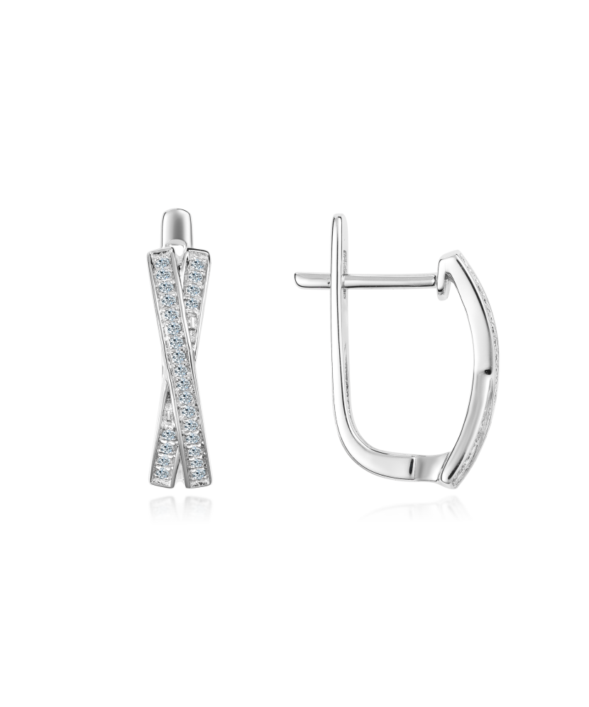 Balto aukso auskarai su deimantais - Auksiniai Auskarai su brangakmeniais - Goldinga