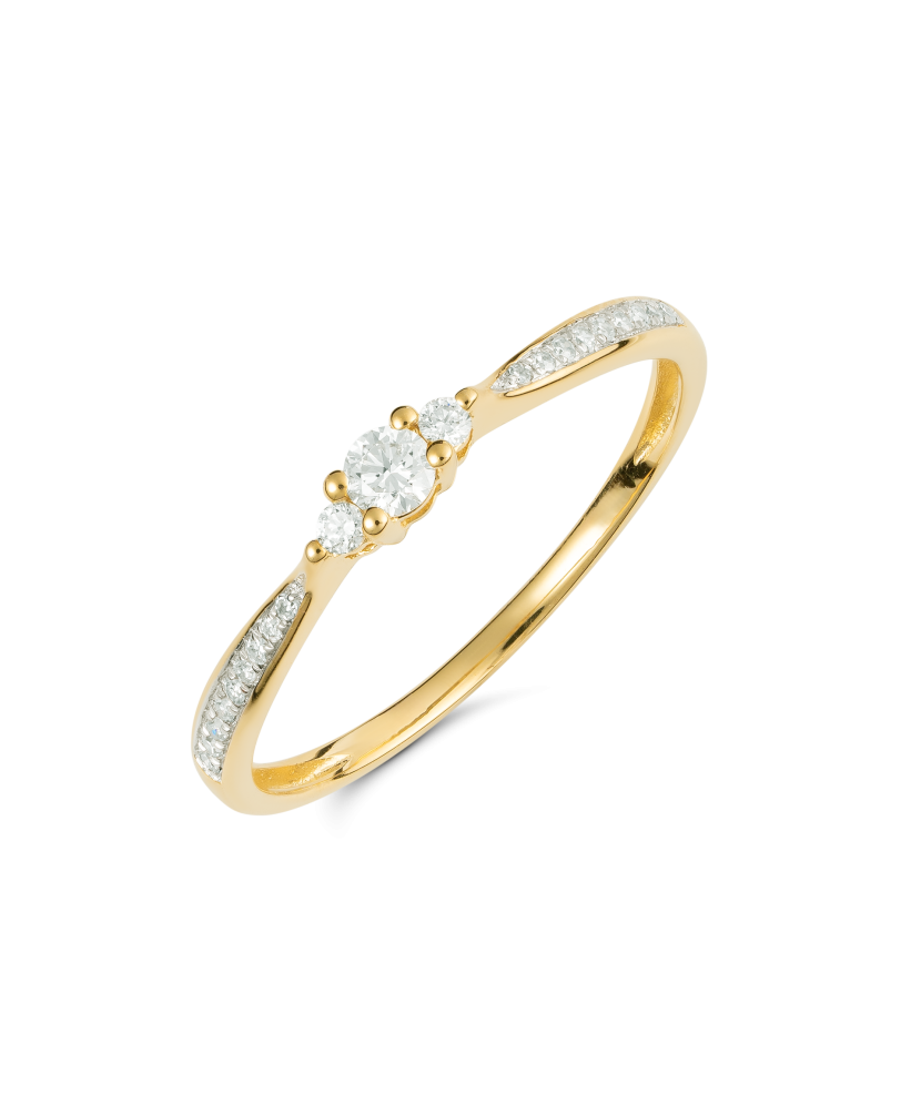 Geltono aukso žiedas su deimantais - Auksiniai Žiedai su brangakmeniais - Goldinga