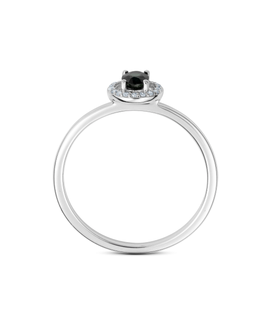 Balto aukso žiedas su deimantais ir safyru - Auksiniai Žiedai su brangakmeniais - Goldinga