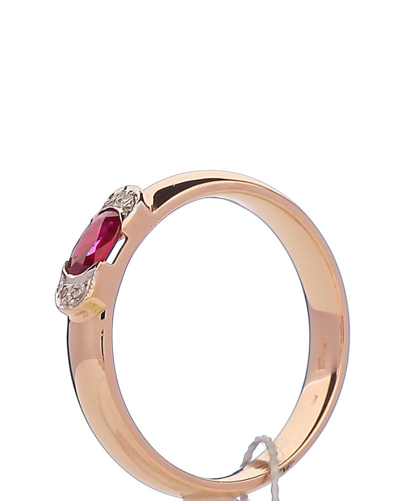 Auksinis žiedas su rubinu ir briliantais - Auksiniai žiedai - Goldinga