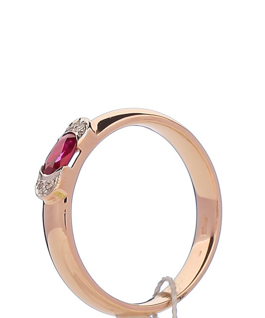Auksinis žiedas su rubinu ir briliantais - Auksiniai žiedai - Goldinga