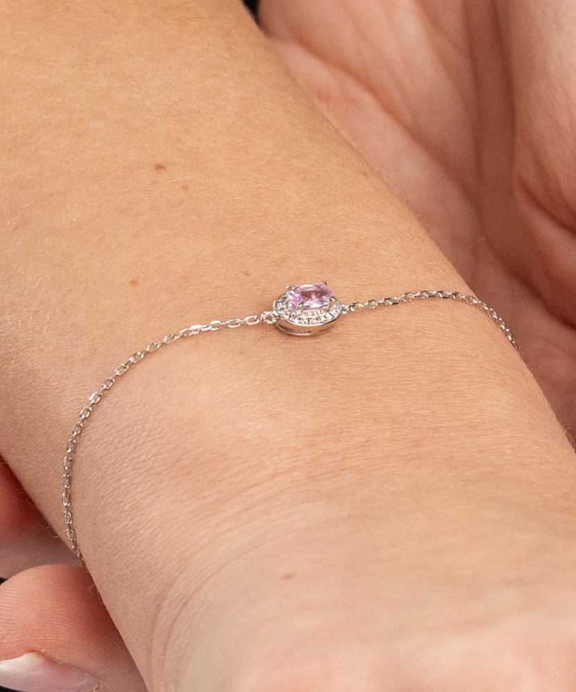 Balto aukso apyrankė su deimantais ir safyru - Auksinės apyrankės - Goldinga