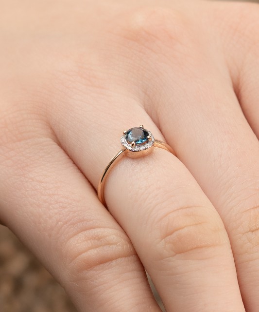 Auksinis žiedas su deimantais ir London topazu - Auksiniai Žiedai su brangakmeniais - Goldinga