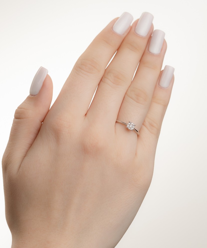 Balto aukso žiedas su deimantais - Auksiniai Žiedai su brangakmeniais - Goldinga