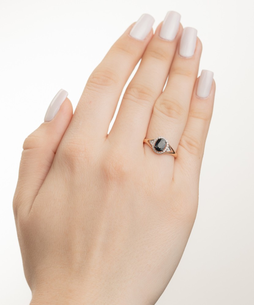 Auksinis žiedas su safyru ir deimantais - Auksiniai Žiedai su brangakmeniais - Goldinga