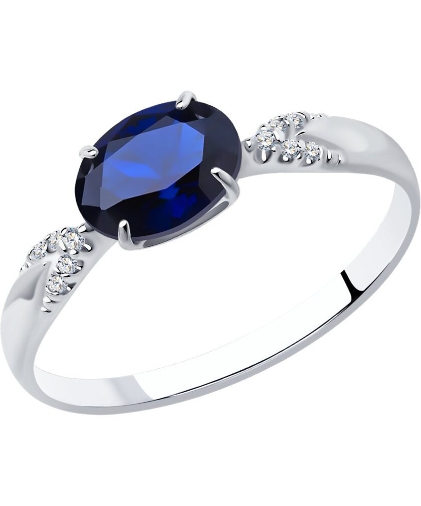 Sidabrinis žiedas su nano safyru ir cirkoniais - Sidabriniai žiedai - Goldinga