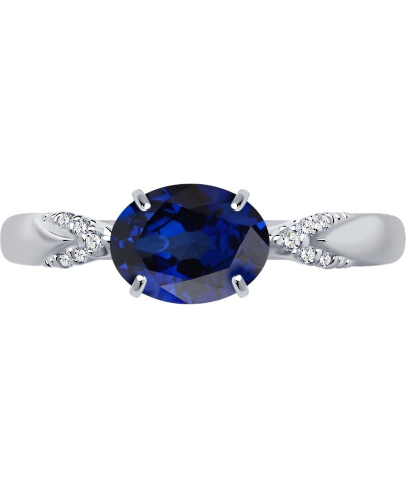 Sidabrinis žiedas su nano safyru ir cirkoniais - Sidabriniai žiedai - Goldinga