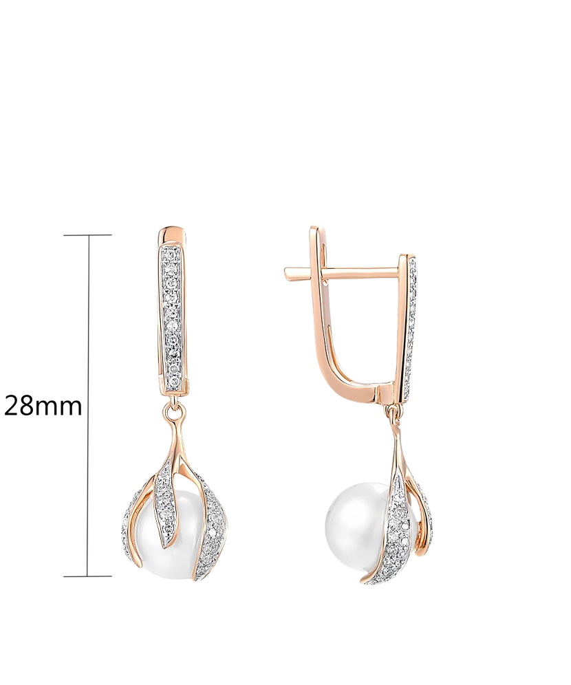 Auksiniai auskarai su deimantais ir perlais - Auksiniai Auskarai su brangakmeniais - Goldinga