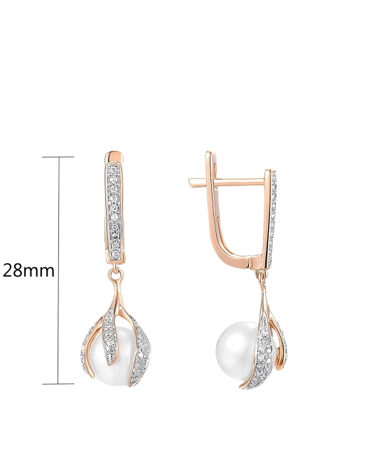 Auksiniai auskarai su deimantais ir perlais - Auksiniai Auskarai su brangakmeniais - Goldinga