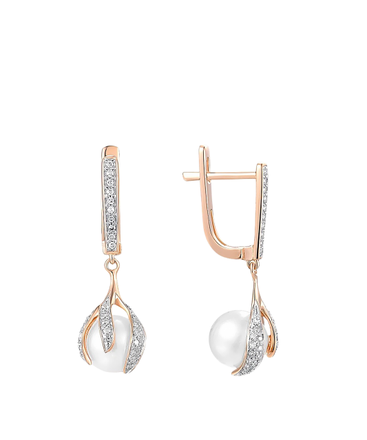 Auksiniai auskarai su deimantais ir perlais - Auksiniai Auskarai su brangakmeniais - Goldinga