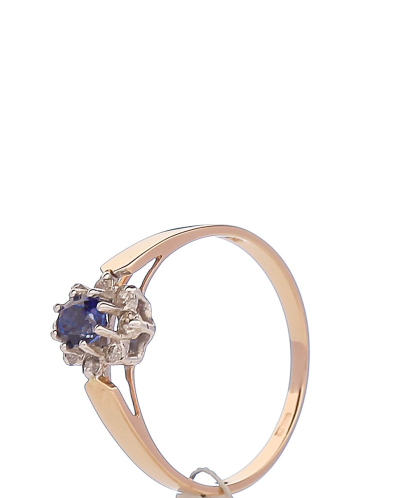 Auksinis žiedas su safyru ir briliantais - Auksiniai žiedai - Goldinga