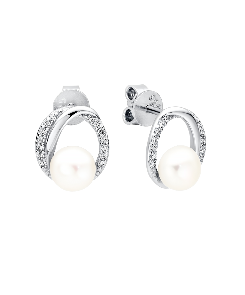 Sidabriniai auskarai su perlais ir cirkoniais - Auskarai su perlais - Goldinga