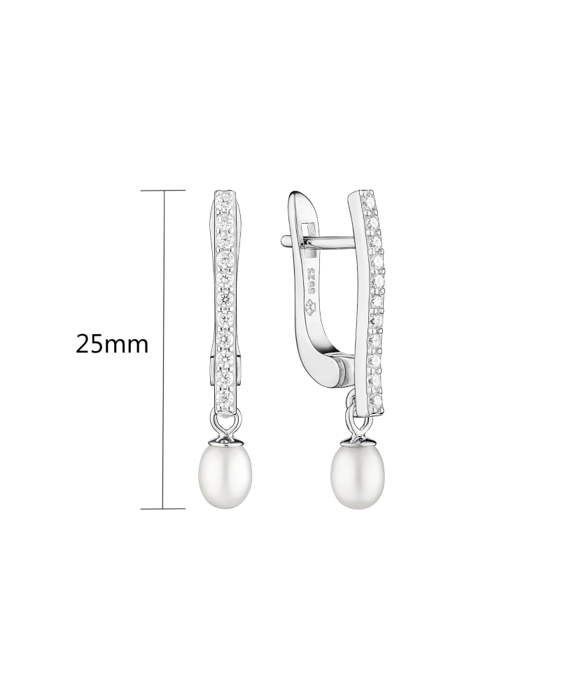 Sidabriniai auskarai su perlais ir cirkoniais - Auskarai su perlais - Goldinga