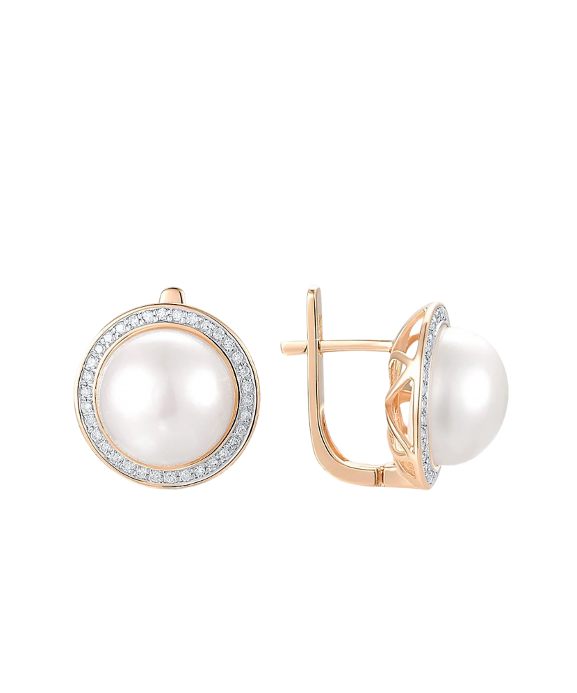 Auksiniai auskarai su deimantais ir perlais  - Goldinga