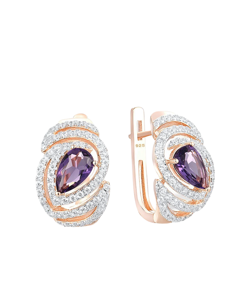 Sidabriniai paauksuoti auskarai su cirkoniais - Sidabriniai auskarai - Goldinga