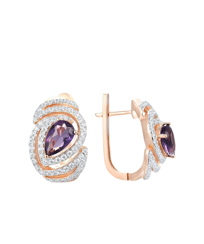 Sidabriniai paauksuoti auskarai su cirkoniais - Sidabriniai auskarai - Goldinga