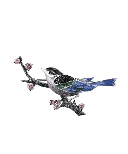 Sidabrinė sagė su cirkoniais ir emale "Paukštis"  - Goldinga