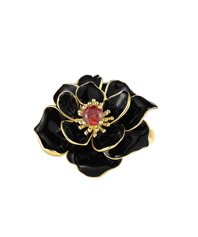 Sidabrinis Paauksuotas Žiedas Su Emale Ir cirkoniu - Sidabriniai žiedai - Goldinga