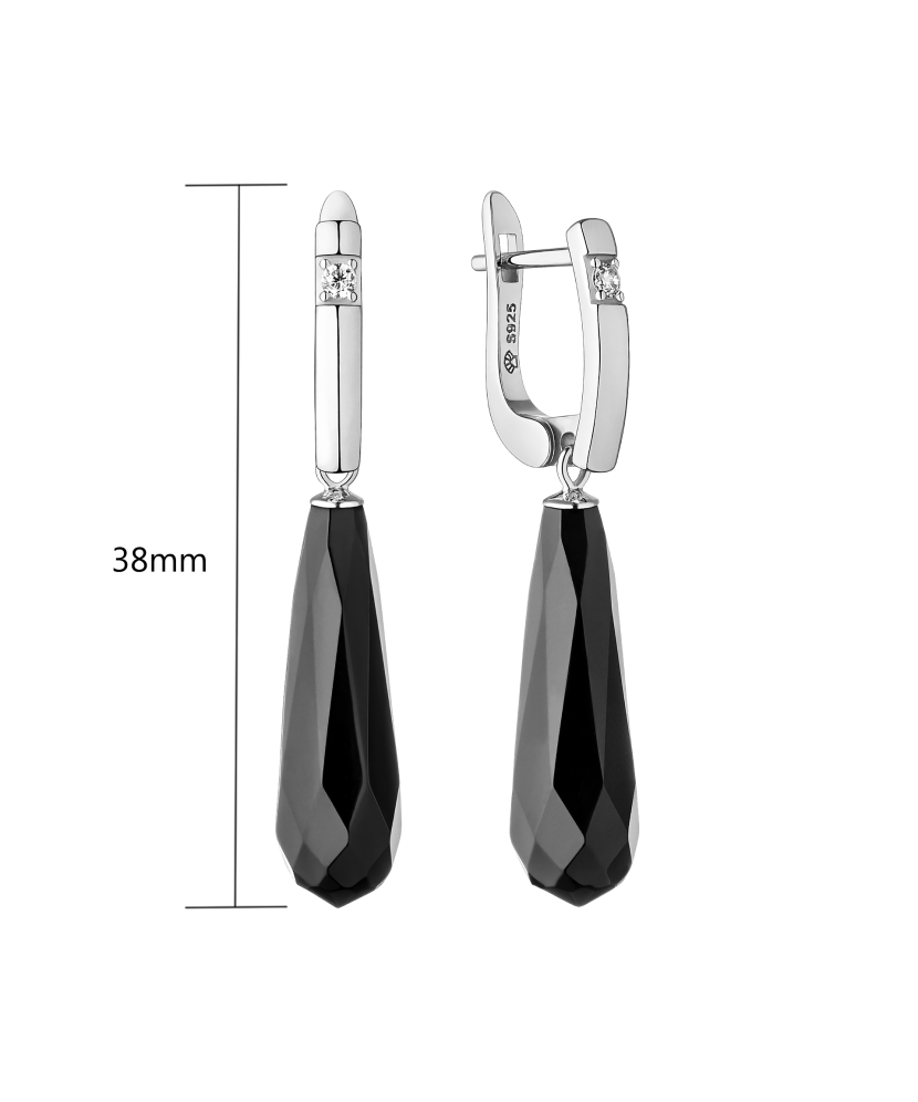 Sidabriniai auskarai su oniksais ir cirkoniais  - Goldinga