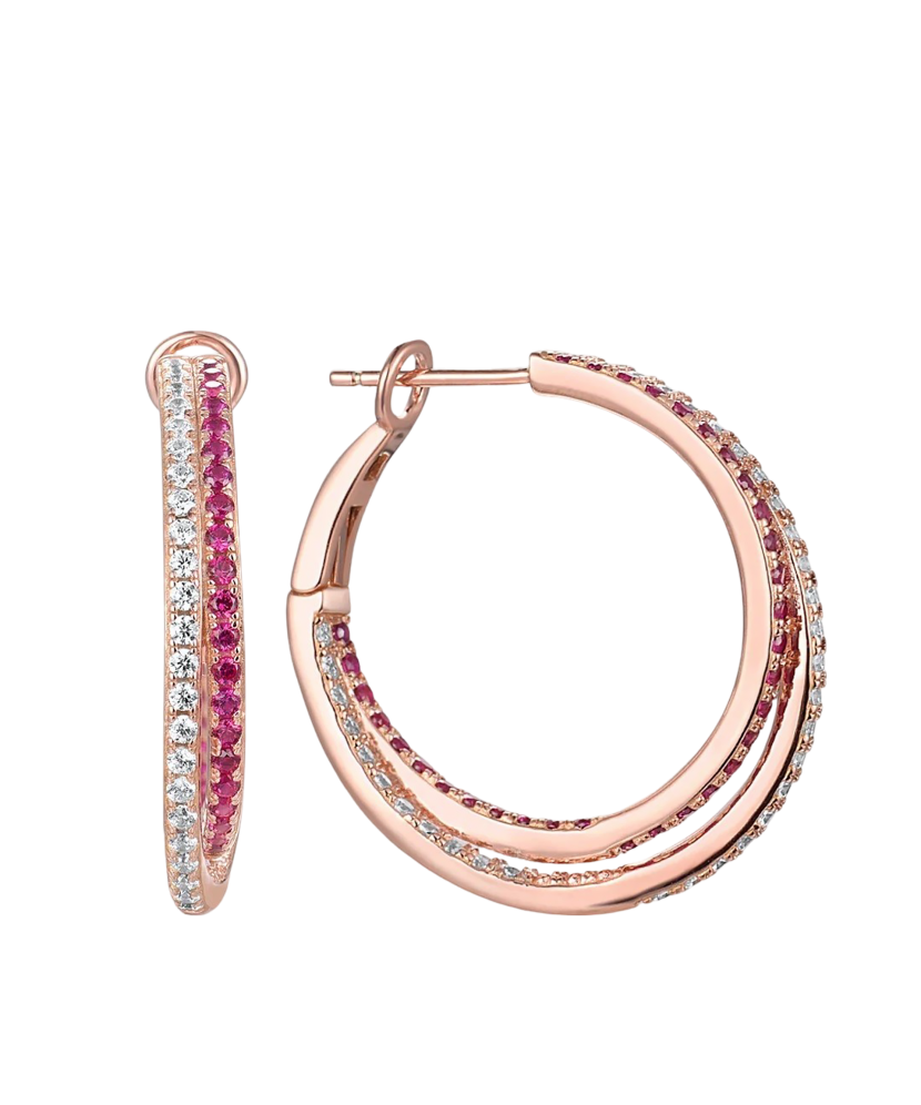 Sidabriniai paauksuoti auskarai su cirkoniais ir nano rubinu - Vasaros kolekcija - Goldinga