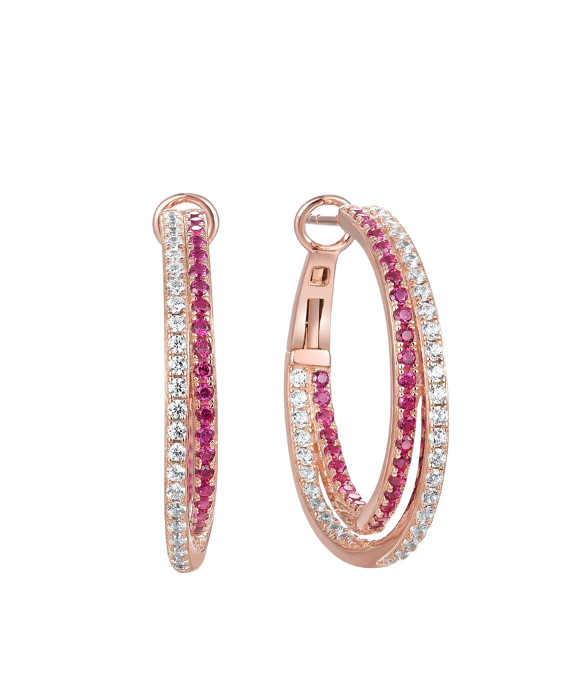 Sidabriniai paauksuoti auskarai su cirkoniais ir nano rubinu - Vasaros kolekcija - Goldinga