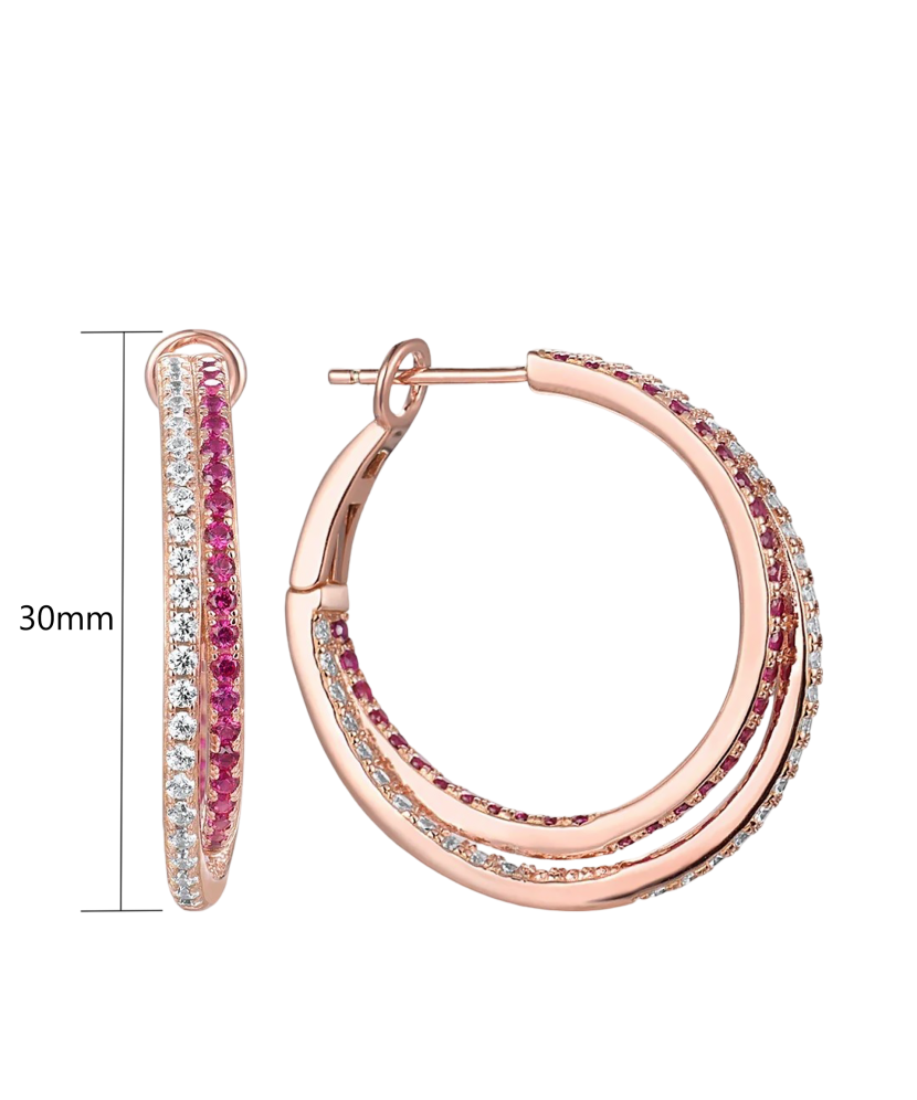 Sidabriniai paauksuoti auskarai su cirkoniais ir nano rubinu - Vasaros kolekcija - Goldinga