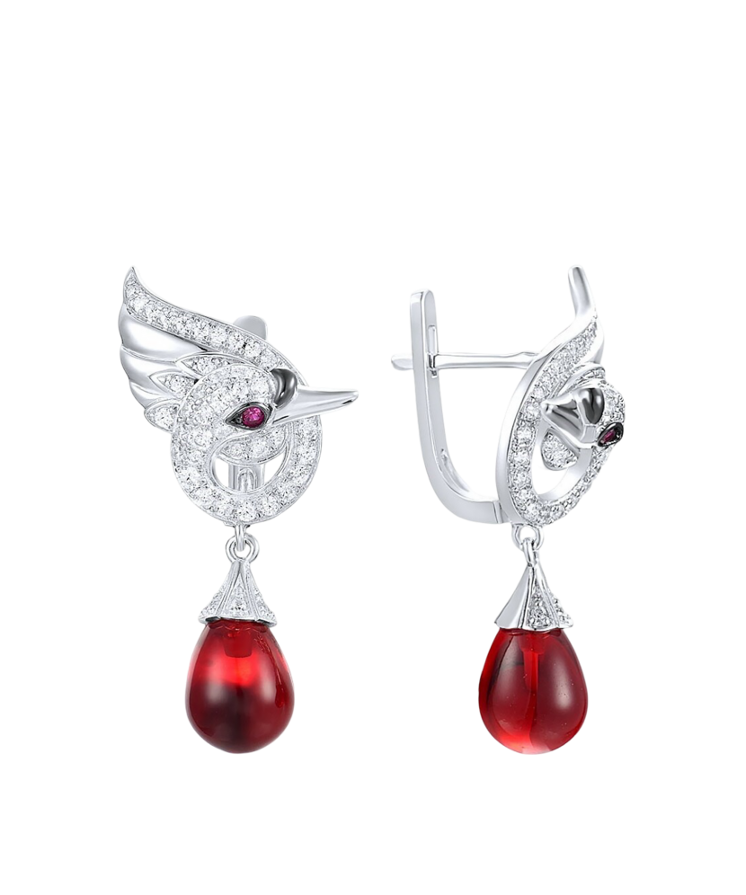 Sidabriniai auskarai su cirkoniais ir nano rubinu  - Goldinga