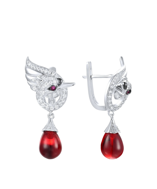 Sidabriniai auskarai su cirkoniais ir nano rubinu  - Goldinga