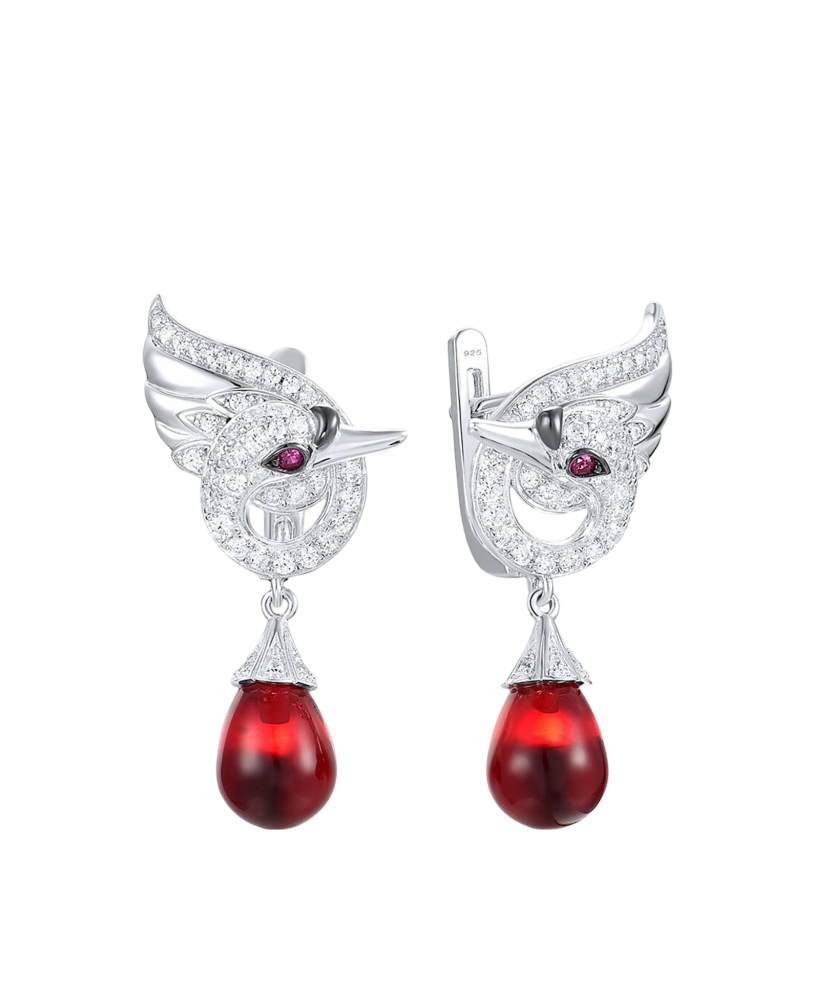 Sidabriniai auskarai su cirkoniais ir nano rubinu  - Goldinga