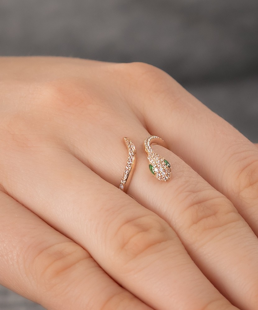 Auksinis žiedas su cirkoniais "gyvatė" - Auksiniai žiedai - Goldinga