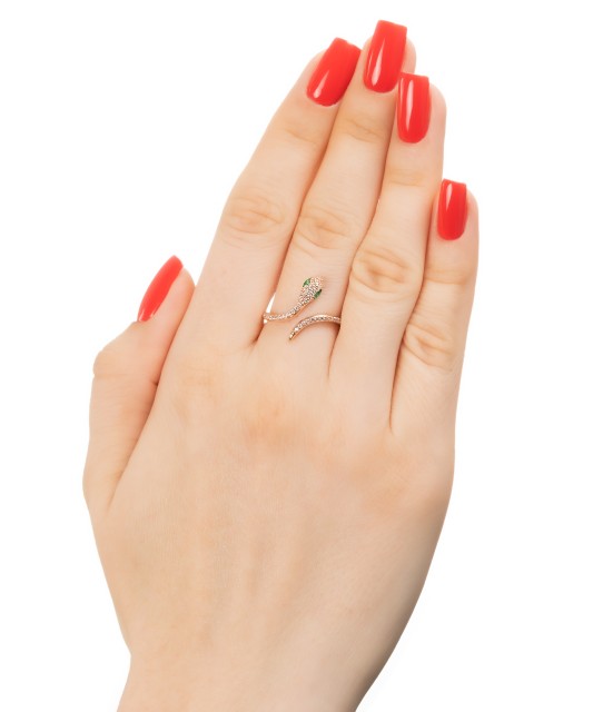 Auksinis žiedas su cirkoniais "gyvatė" - Auksiniai žiedai - Goldinga