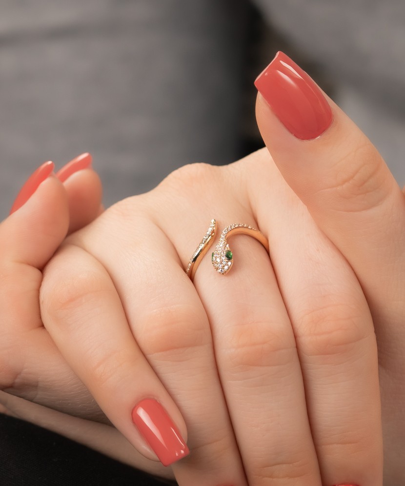 Auksinis žiedas su cirkoniais "gyvatė" - Auksiniai žiedai - Goldinga